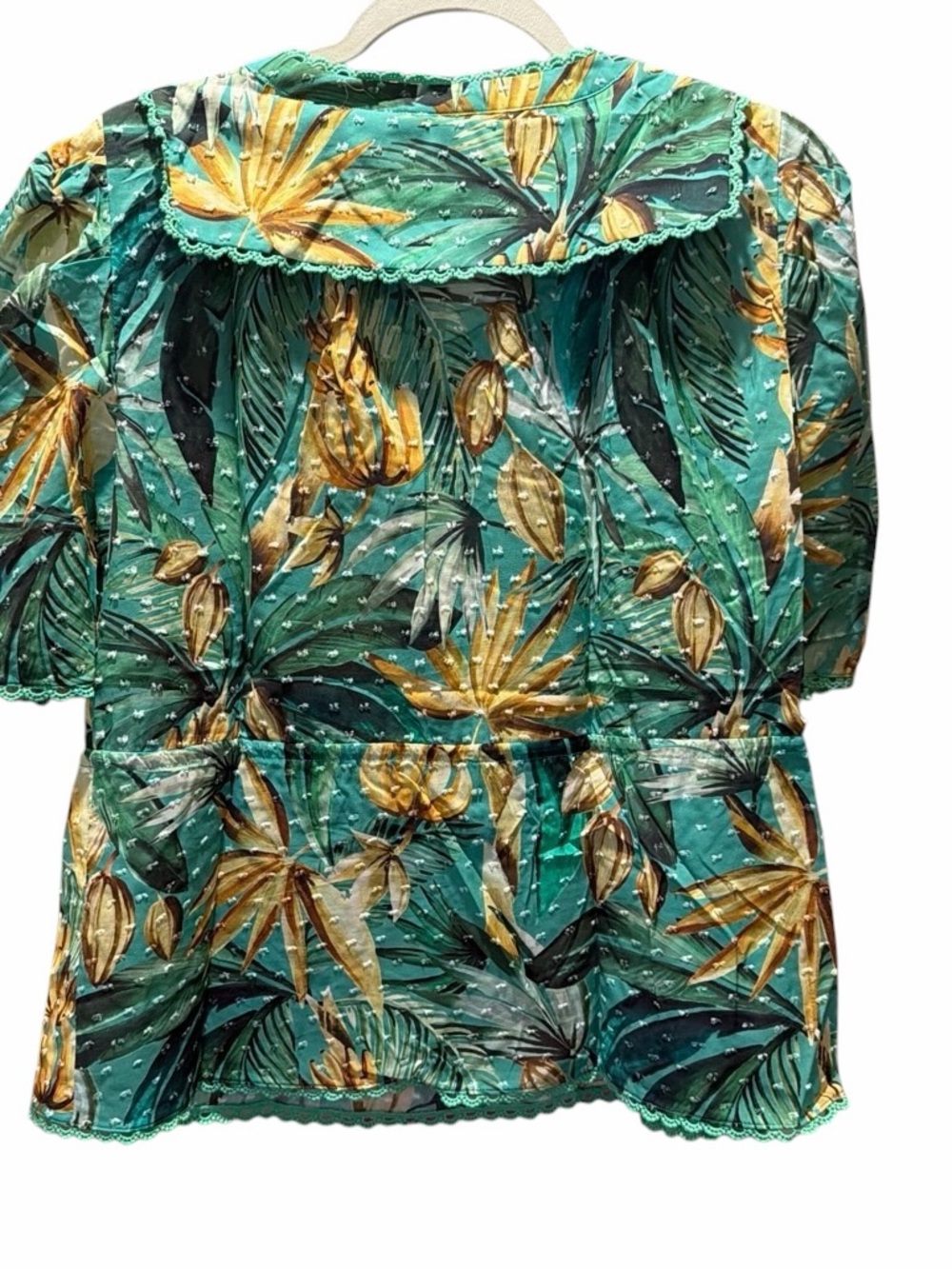 🌴FARM Rio Tropical Puff Sleeve Babydoll Blouse w/Beaded Tassels🌴 - Picture 3 of 8
